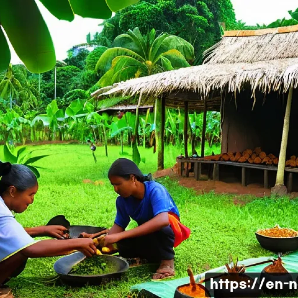 누벨칼레도니 문화 축제 - **Prompt: Yam Festival Celebration**
    "A vibrant scene depicting the 'Fête de l'Igname' (Yam Fest...