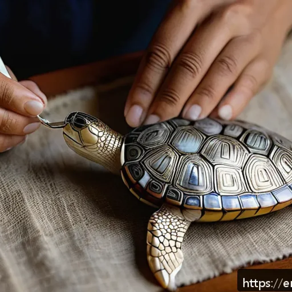 누벨칼레도니 전통 보석 및 악세서리 - A close-up view of a skilled artisan’s hands delicately carving intricate ocean wave and turtle patt...