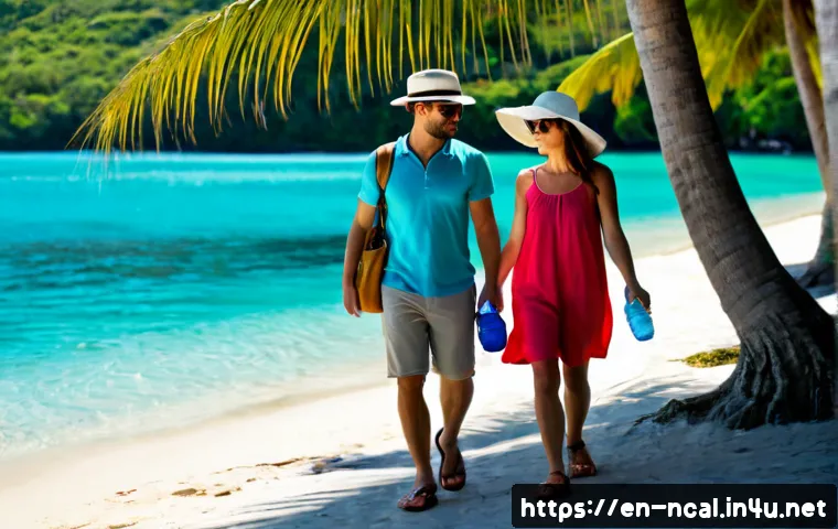 Home 17 누벨칼레도니 옷차림 가이드 - Photorealistic travel clothing guide scene in Nouméa, New Caledonia: a relaxed adult couple walking ...